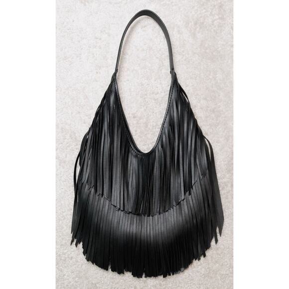 Zara Black Fringe Shoulder Bag - Picture 1 of 13